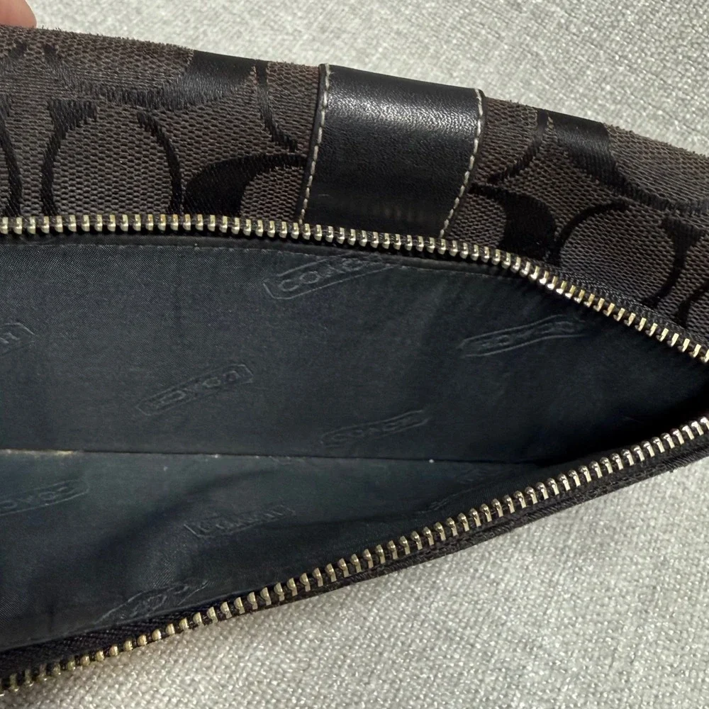 Coach Vintage Signature Monogram Slim Envelope Wallet Brown Canvas Leather Trim